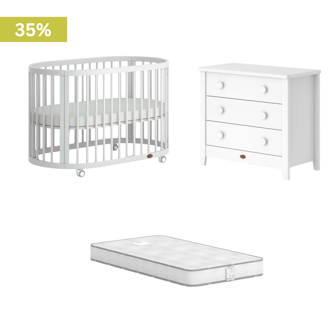 Boori - Oasis Oval Cot and 3 Drawer Chest Barley White